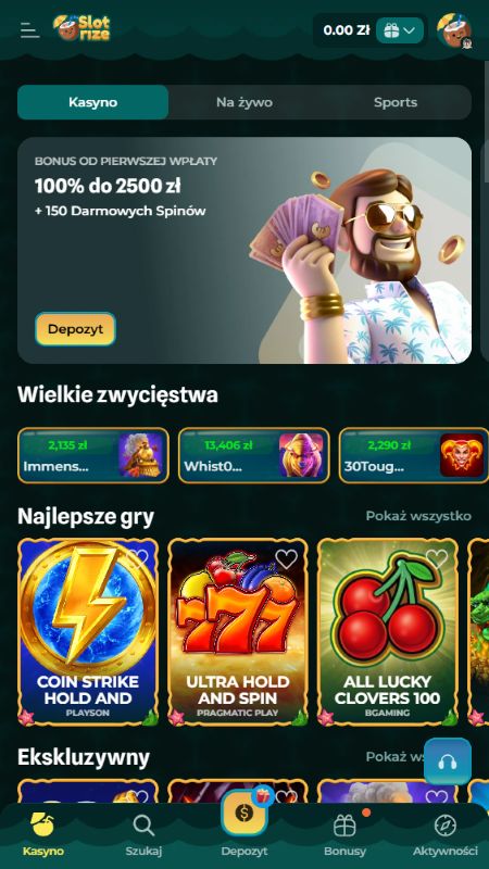Sekcja kasyna online na Slotrize 