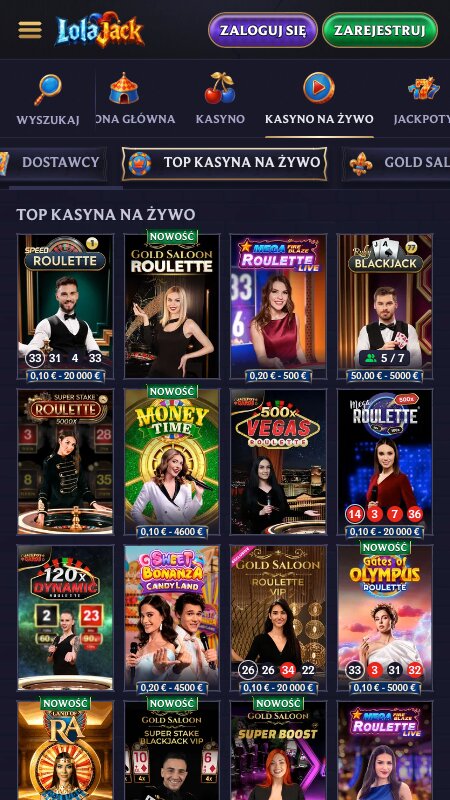 Interfejs kasyna na żywo LolaJack