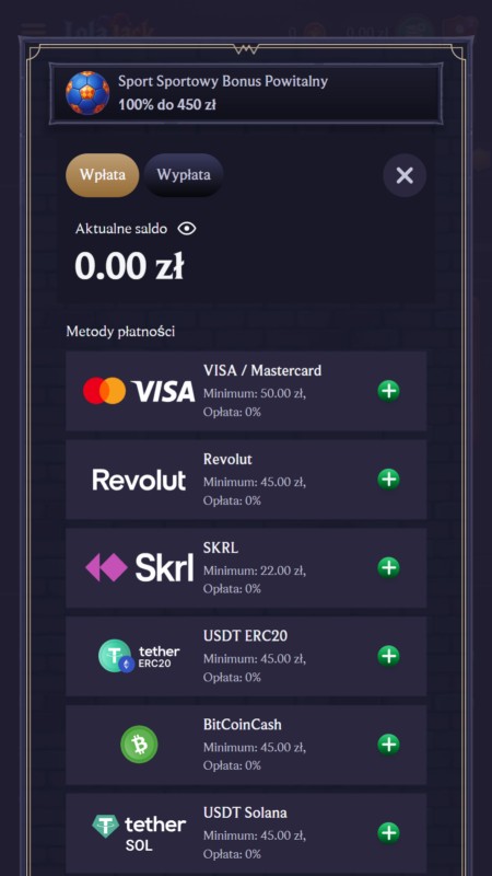 LolaJack deposit methods