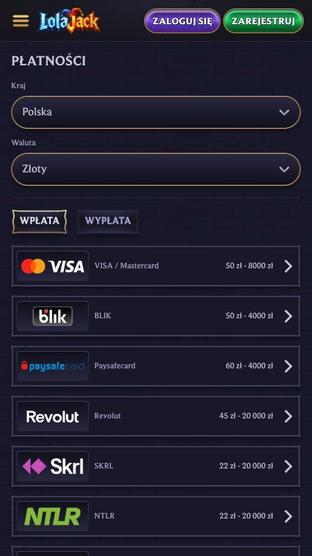 Metody płatności w LolaJack