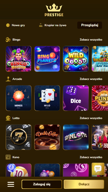 Oferta gier w Prestige Casino