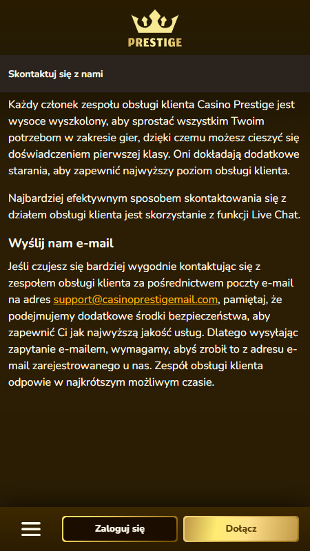 Prestige Obsługa klienta