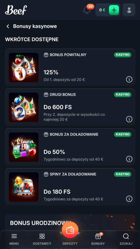 Beef casino bonuses