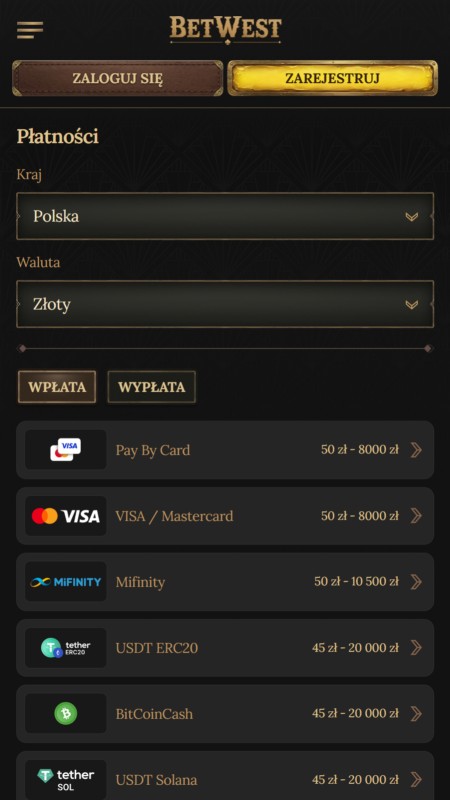 Betwest payment methods